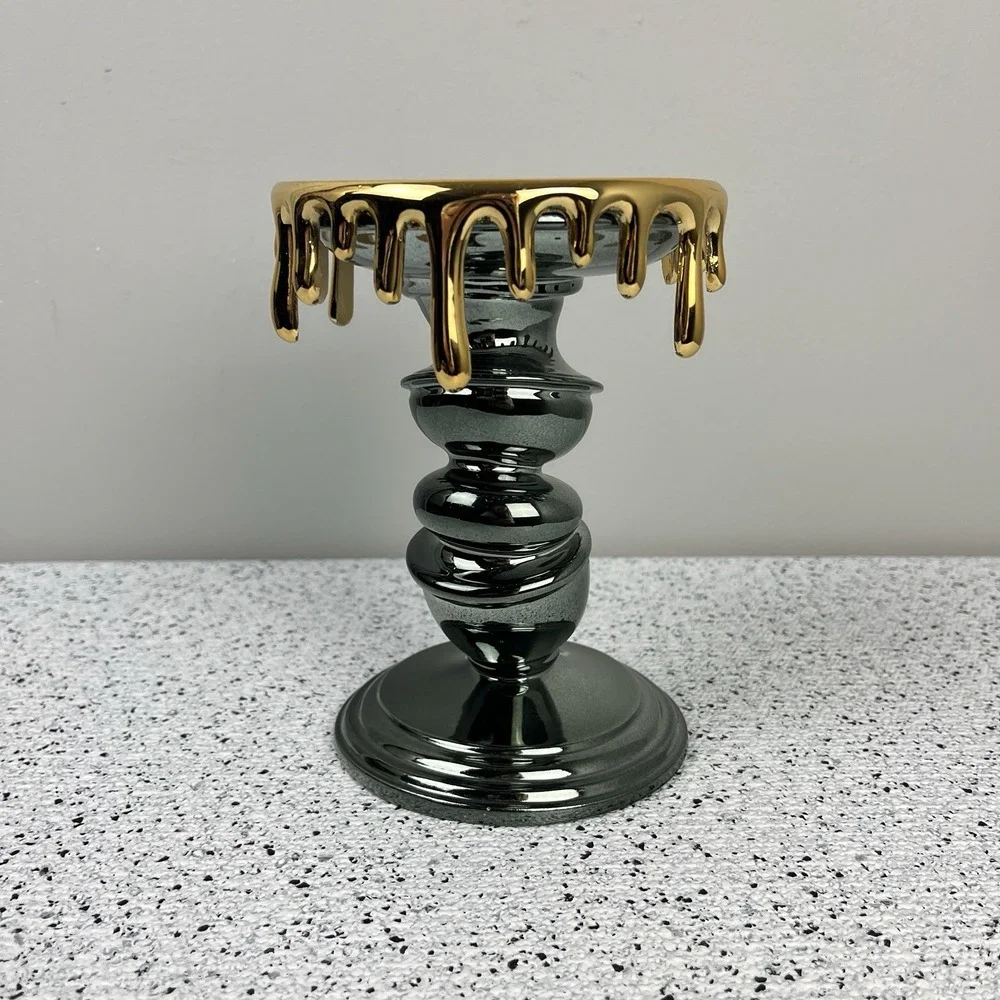 Bath‎ and Body Works 2021 Halloween Candle Holder Tilted Pillar Melting Metallic